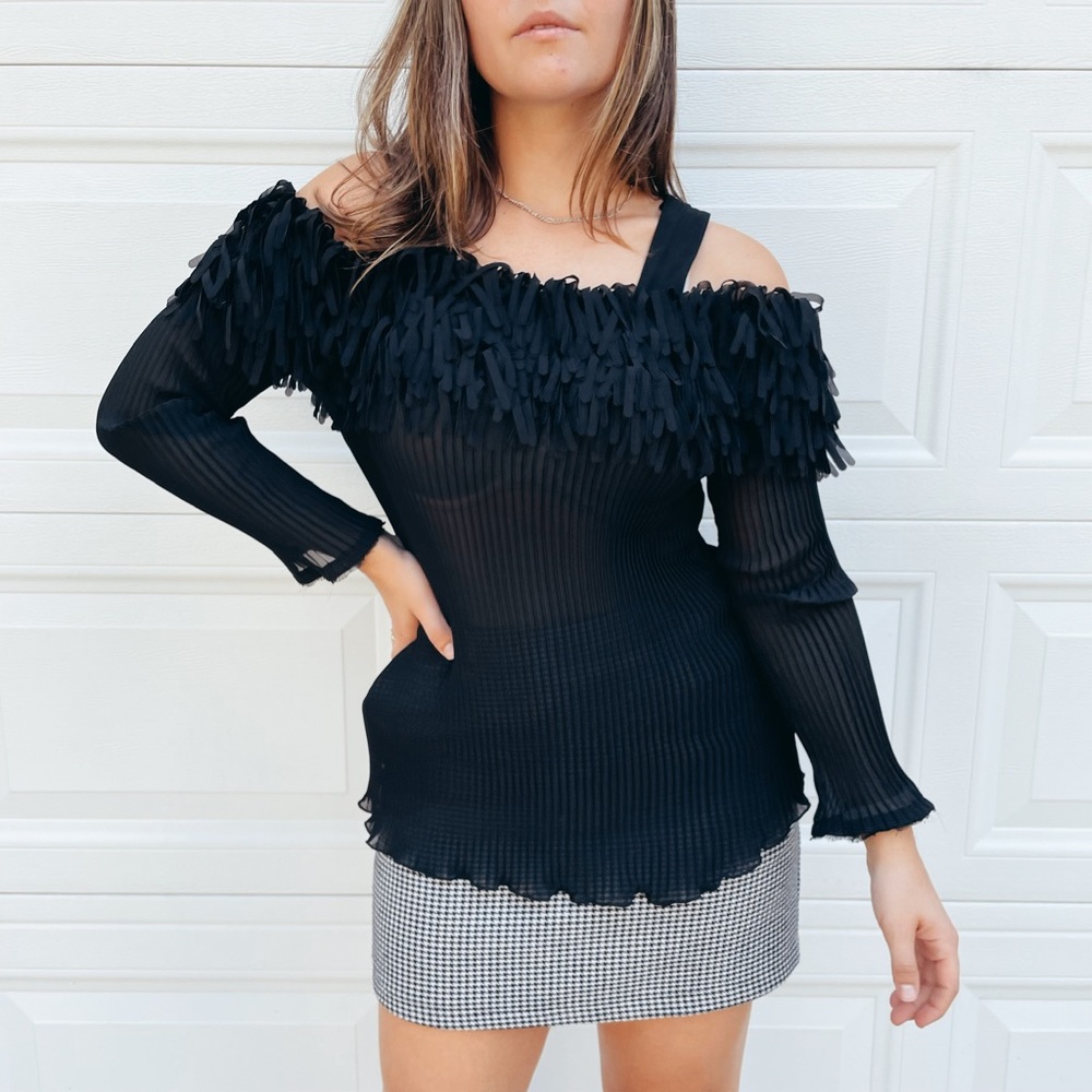 Black Boa Ruffle Top
